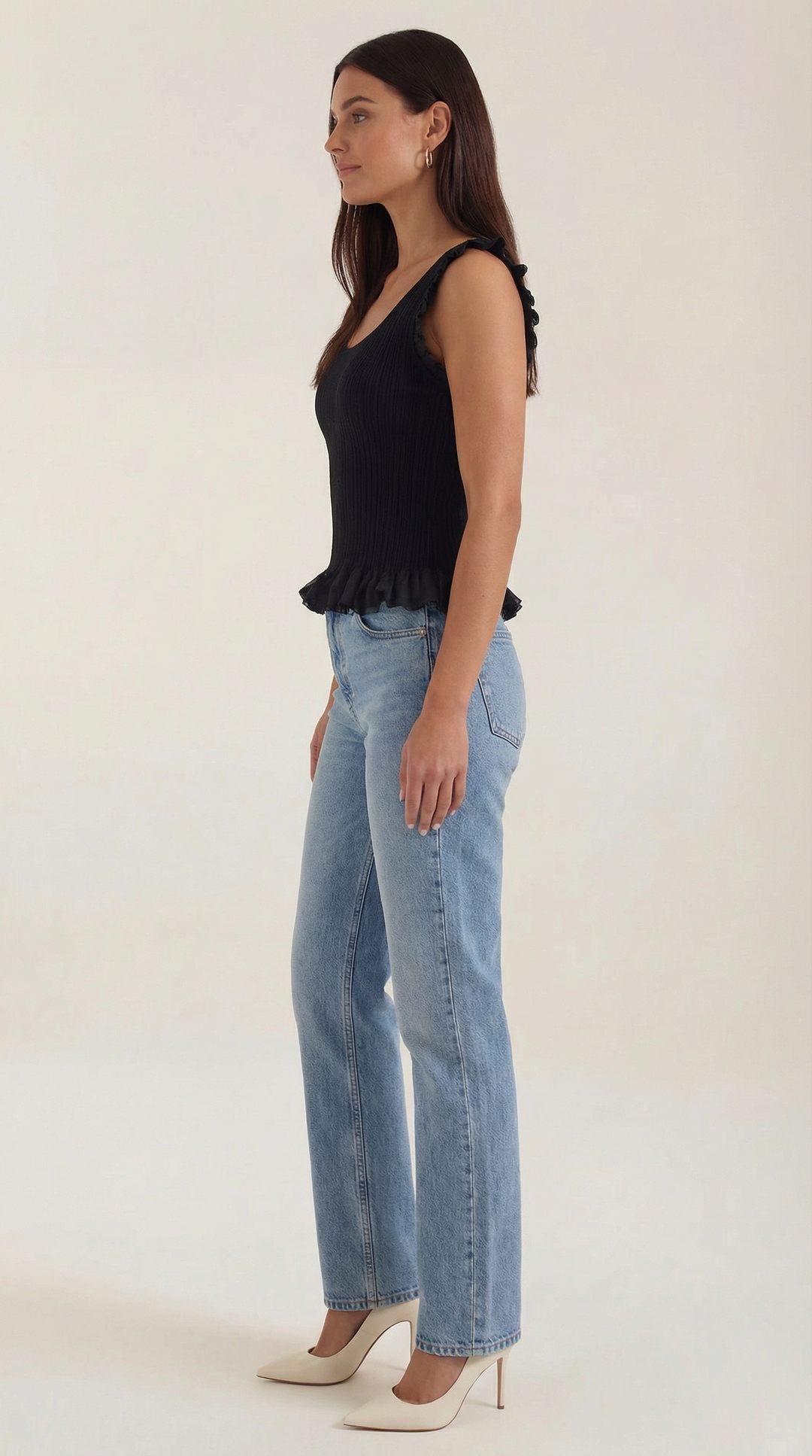 Carol Ribbed Knit Ruffle Top