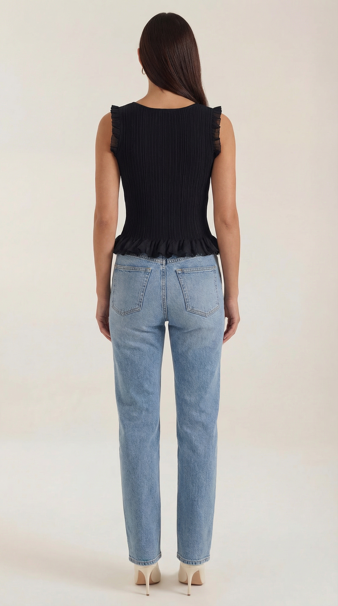 Carol Ribbed Knit Ruffle Top