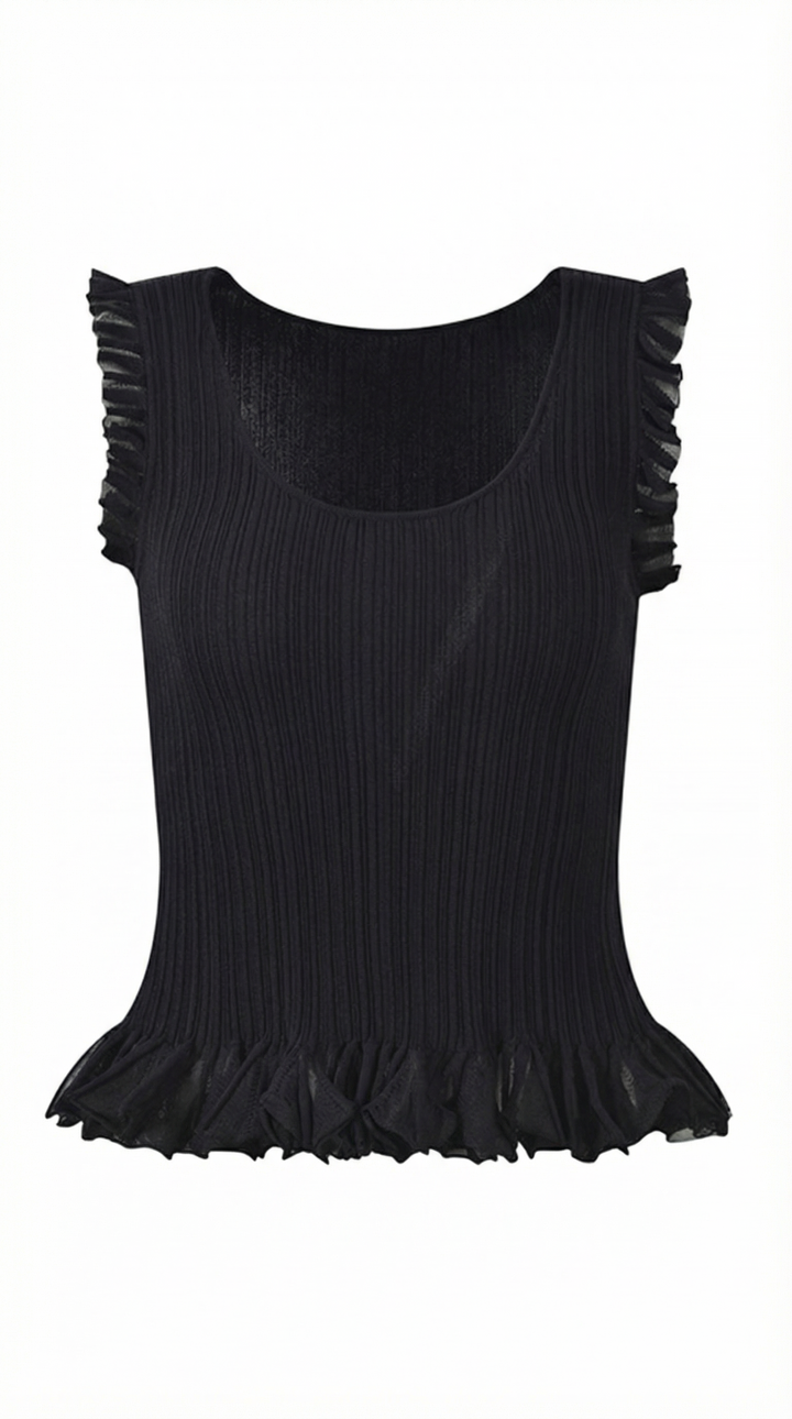 Carol Ribbed Knit Ruffle Top