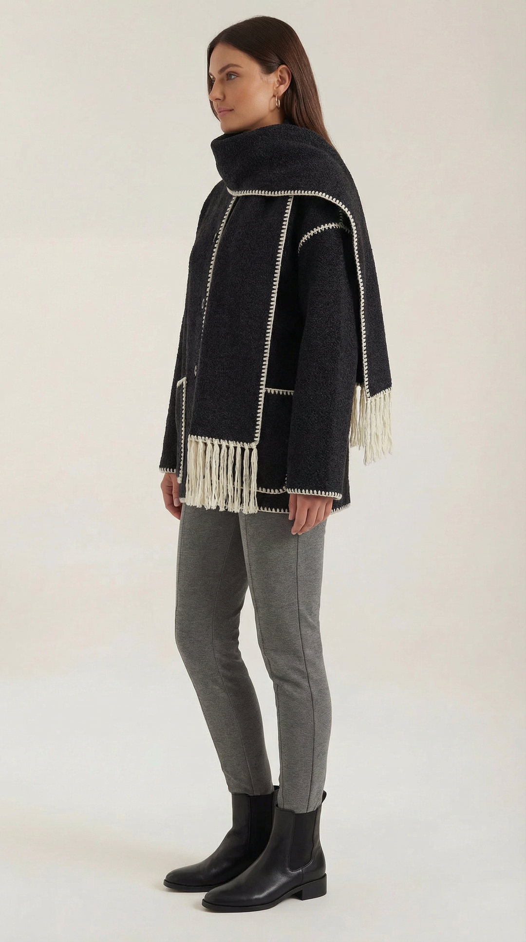 Catherine Contrast Trim Scarf Jacket