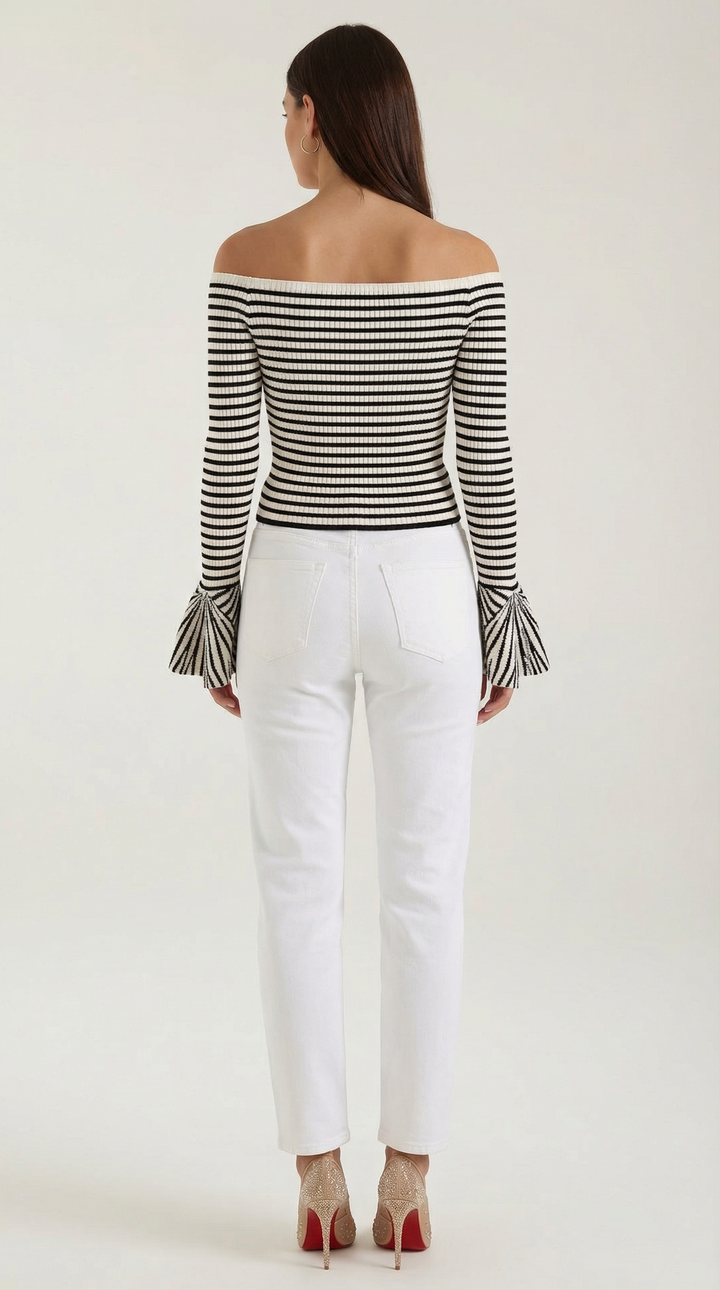 Anna Striped Ruffle Sleeve Top