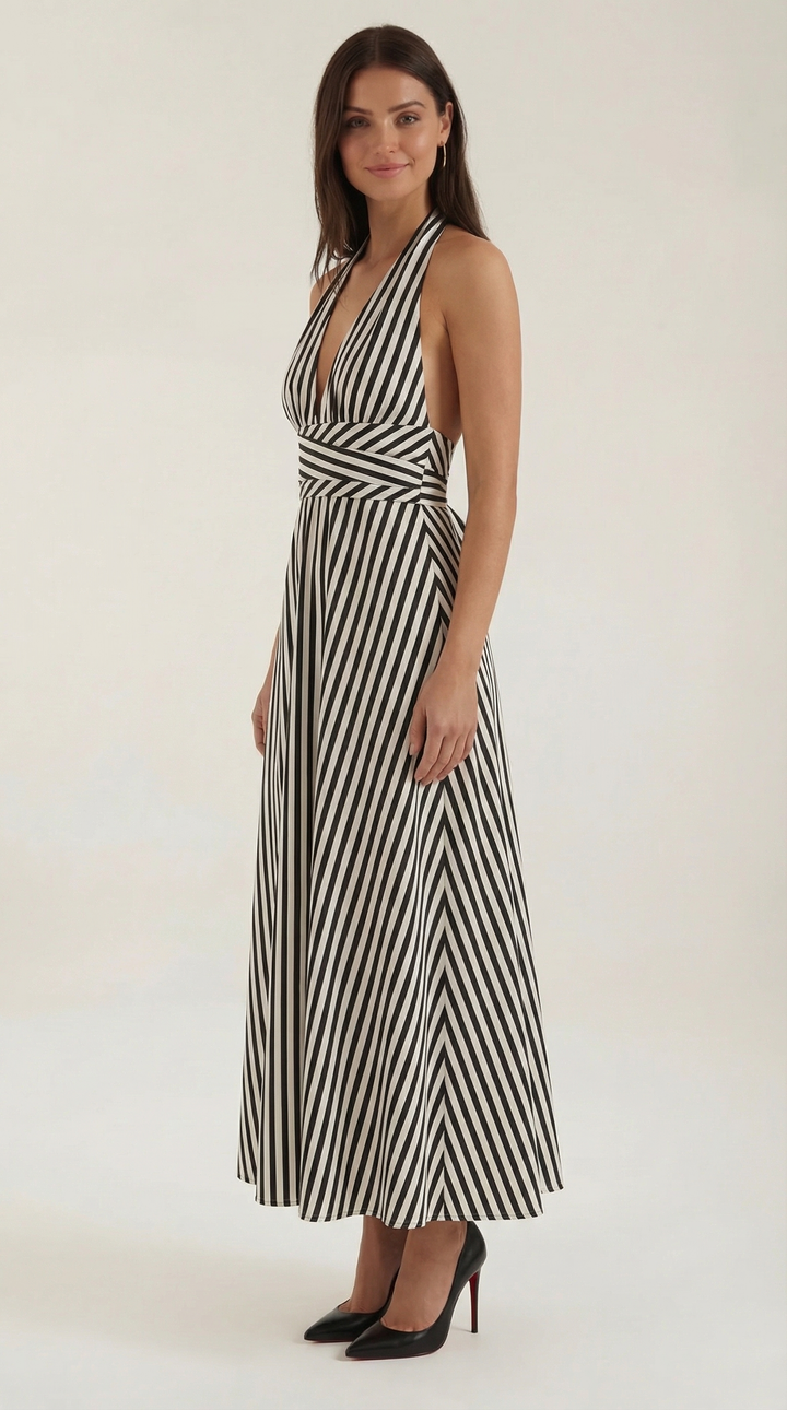 Sandra Striped V-neck Maxi Dress