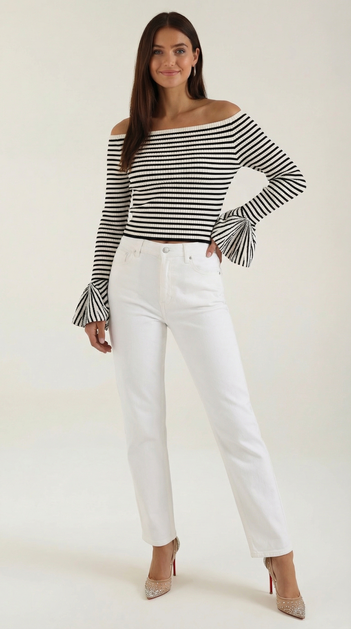 Anna Striped Ruffle Sleeve Top