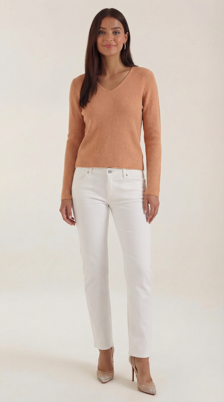 Michelle Ribbed V-Neck Sweater