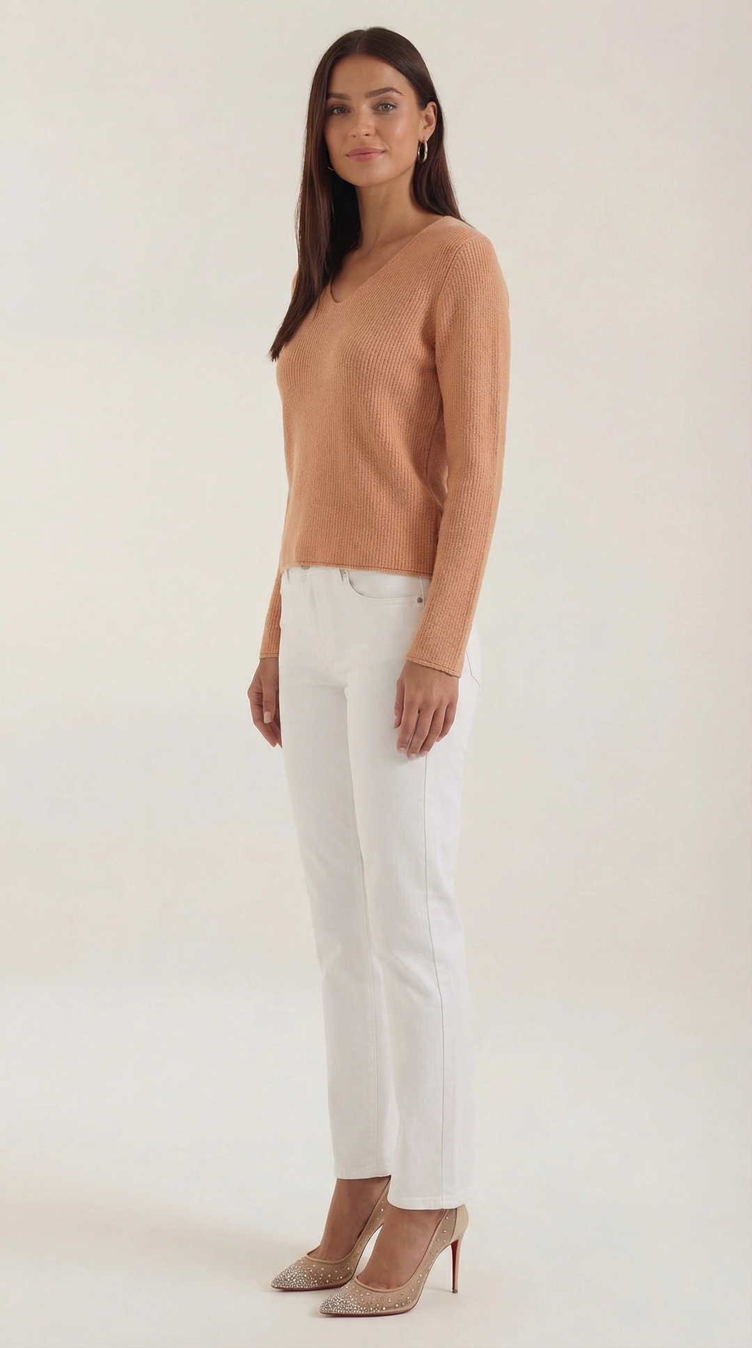 Michelle Ribbed V-Neck Sweater