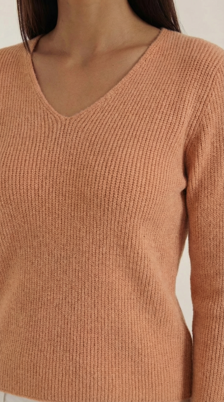 Michelle Ribbed V-Neck Sweater