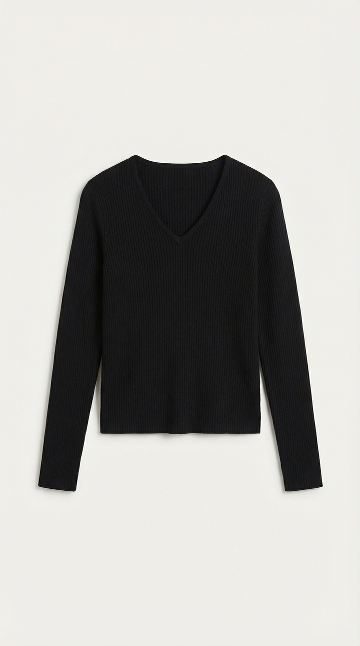 Michelle Ribbed V-Neck Sweater