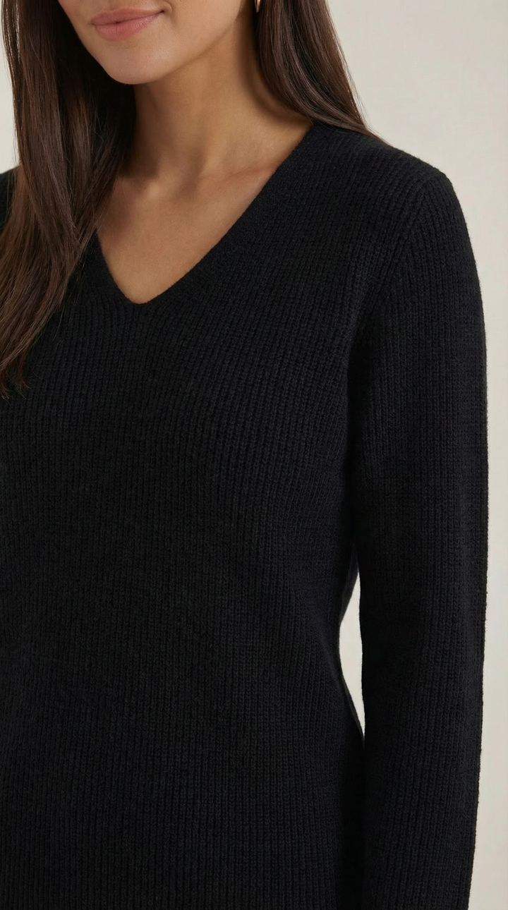 Michelle Ribbed V-Neck Sweater