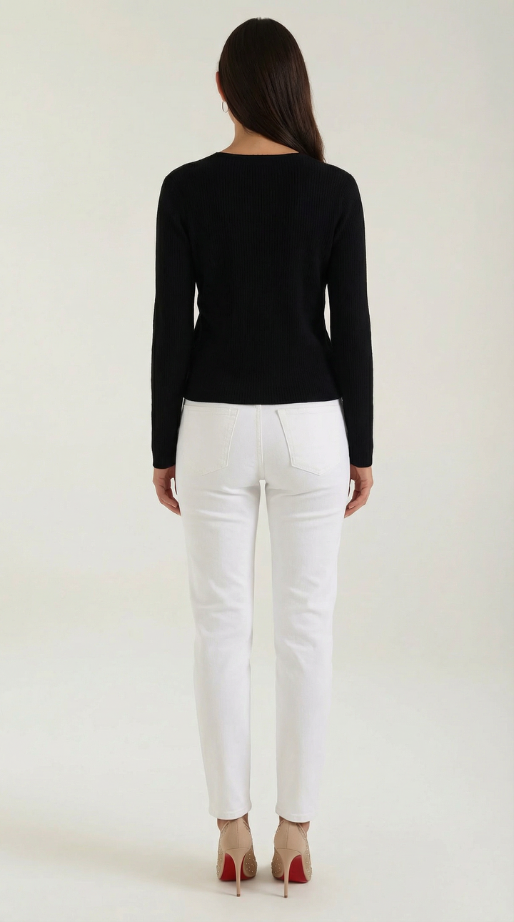 Michelle Ribbed V-Neck Sweater