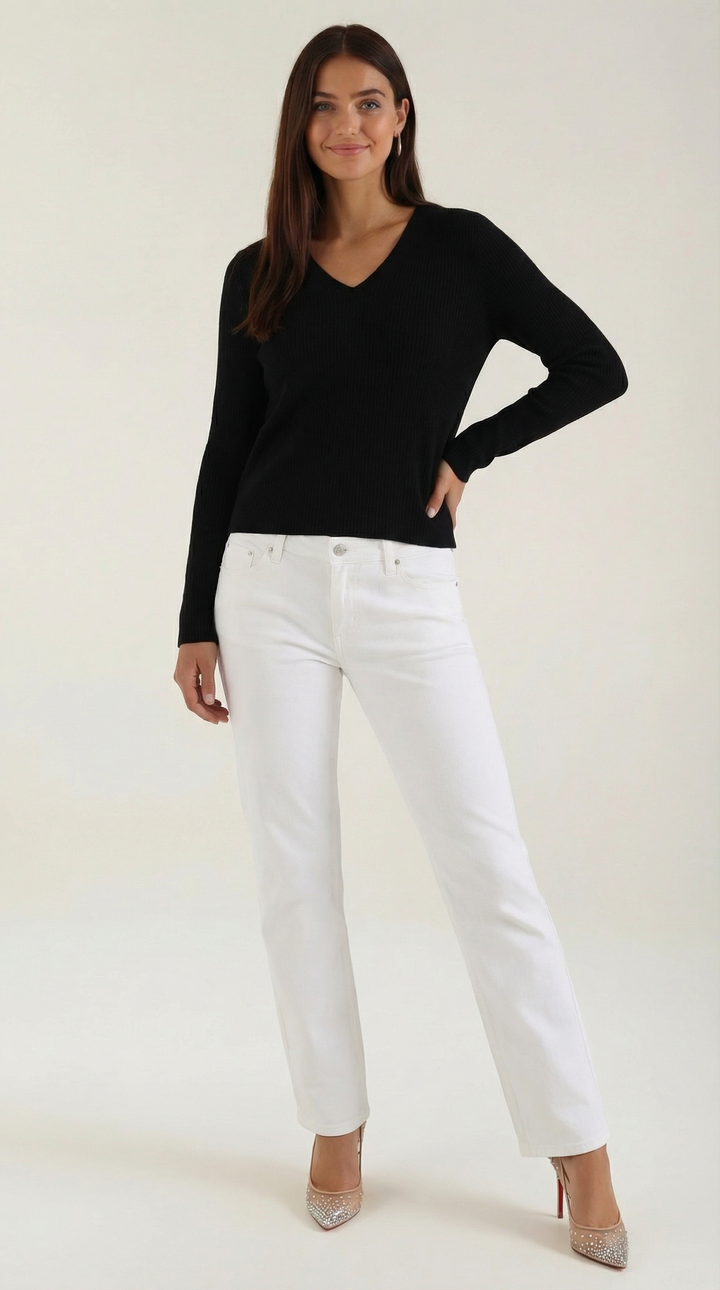 Michelle Ribbed V-Neck Sweater