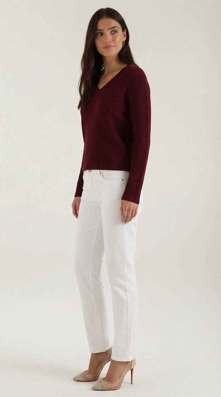 Michelle Ribbed V-Neck Sweater