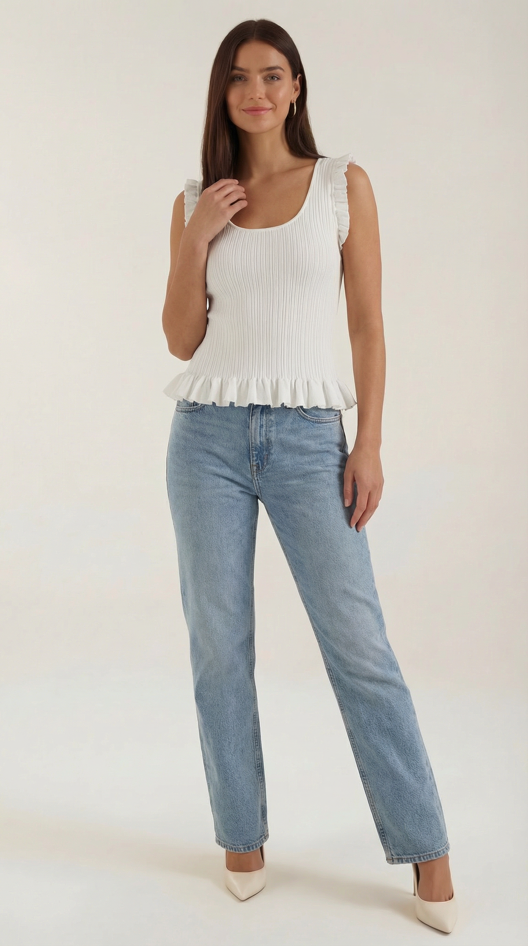 Carol Ribbed Knit Ruffle Top