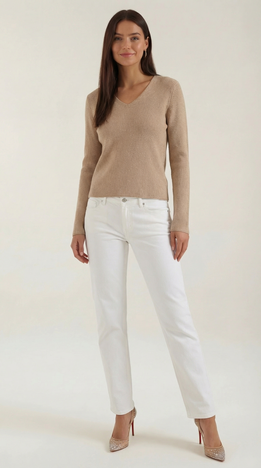 Michelle Ribbed V-Neck Sweater