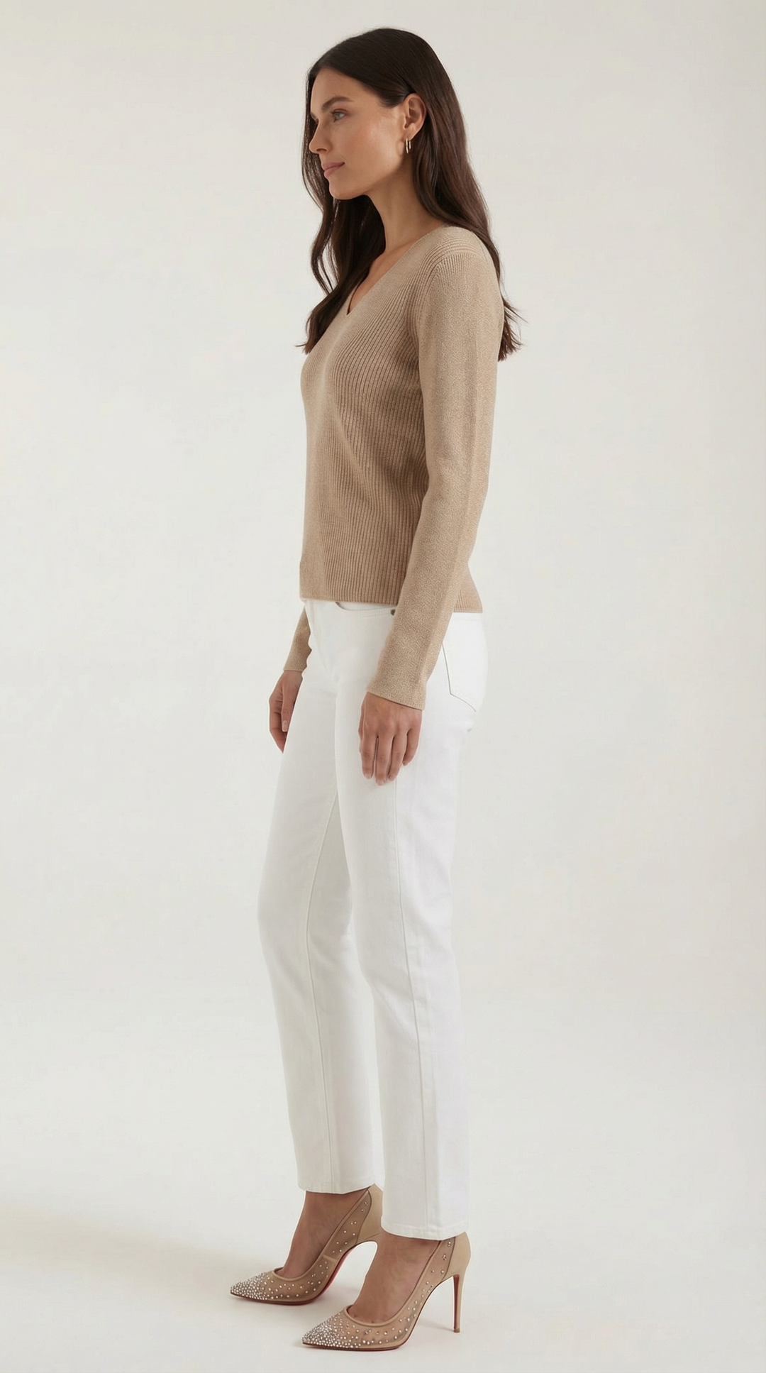 Michelle Ribbed V-Neck Sweater