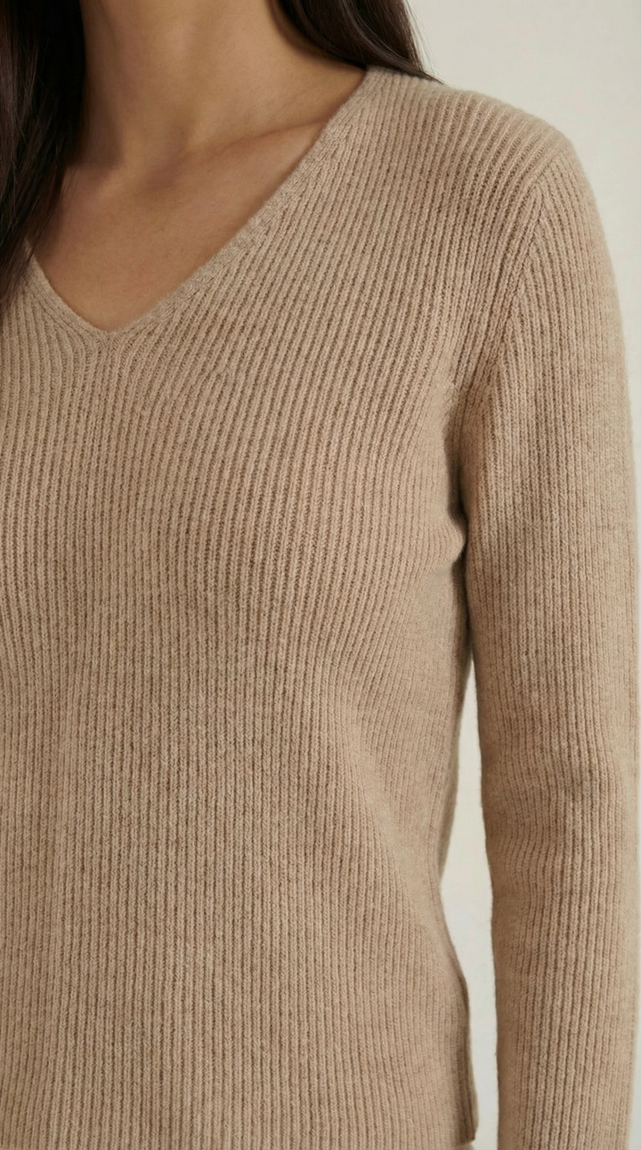 Michelle Ribbed V-Neck Sweater