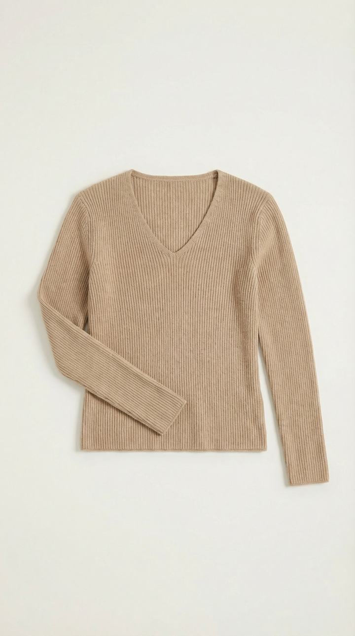 Michelle Ribbed V-Neck Sweater