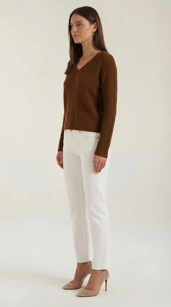 Michelle Ribbed V-Neck Sweater