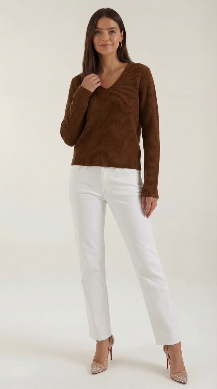 Michelle Ribbed V-Neck Sweater