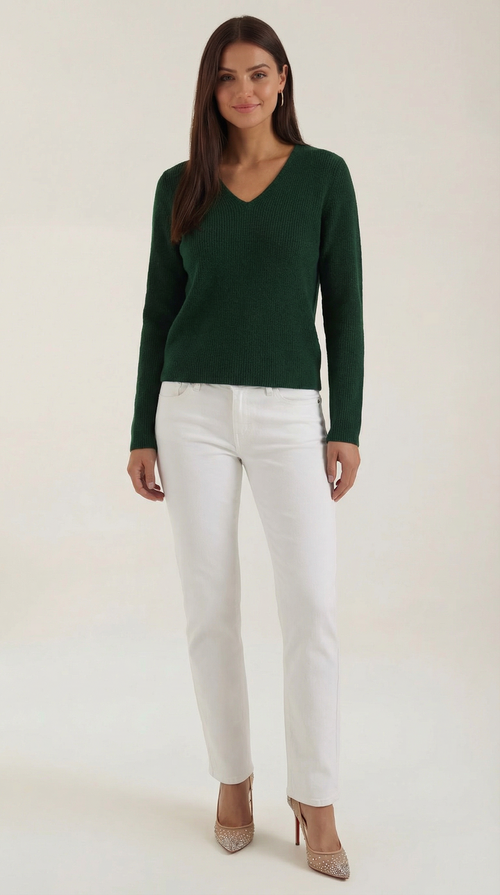 Michelle Ribbed V-Neck Sweater