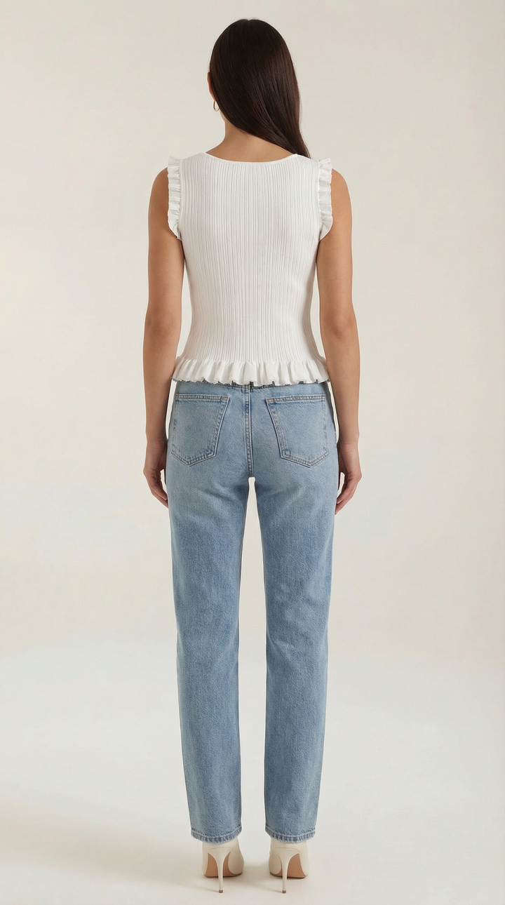 Carol Ribbed Knit Ruffle Top