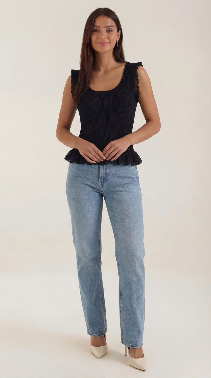 Carol Ribbed Knit Ruffle Top