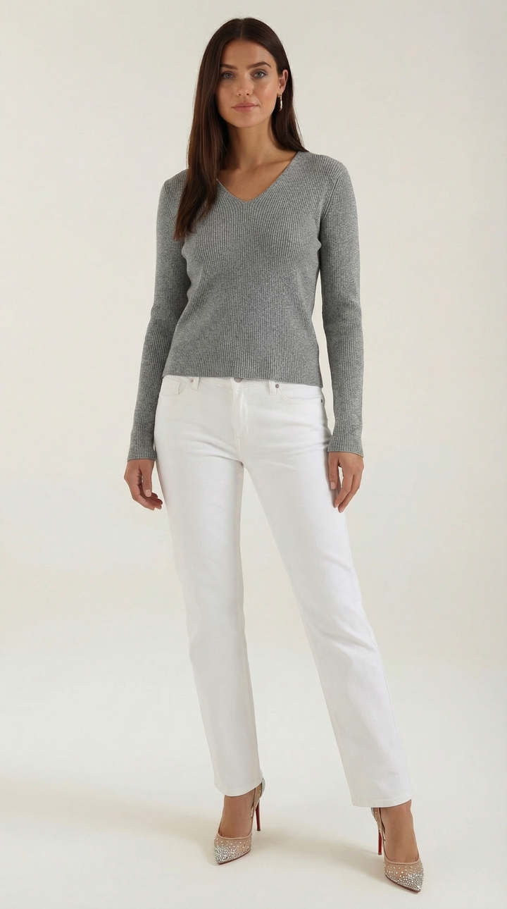 Michelle Ribbed V-Neck Sweater
