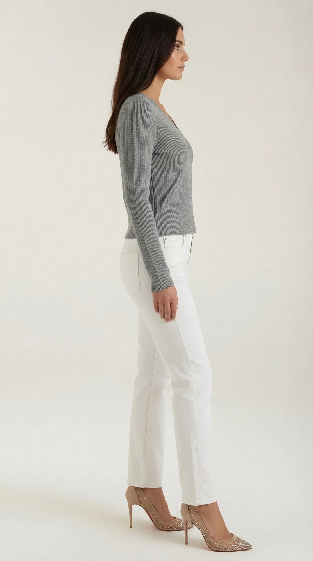 Michelle Ribbed V-Neck Sweater