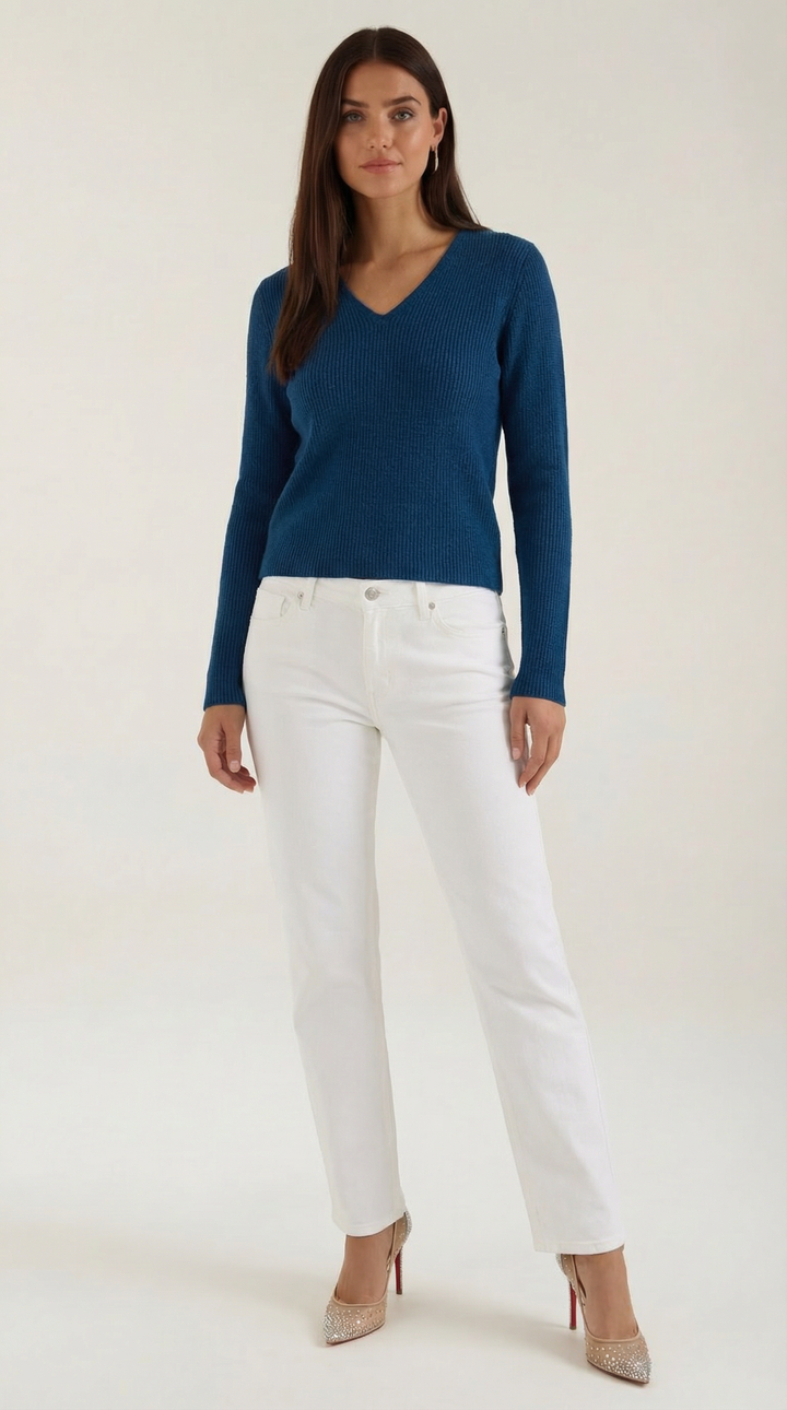 Michelle Ribbed V-Neck Sweater