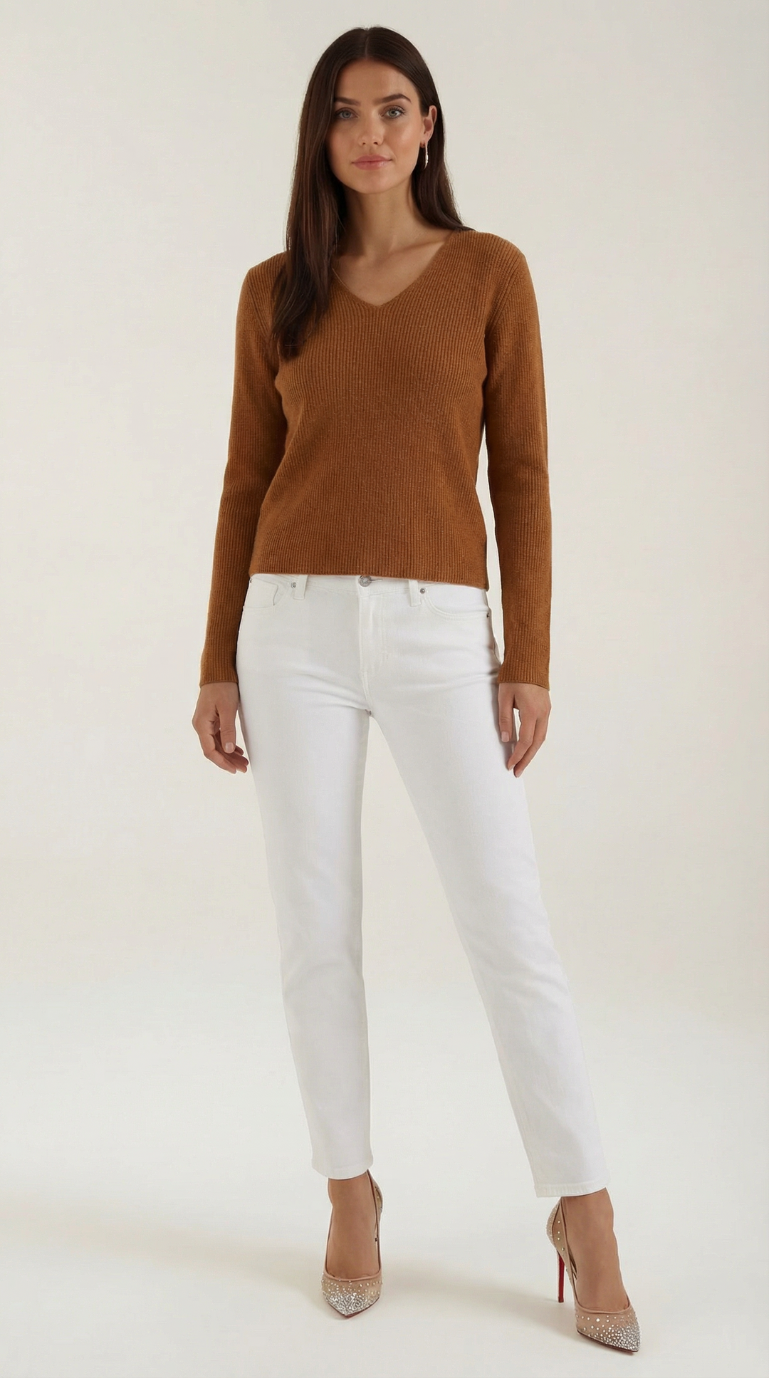 Michelle Ribbed V-Neck Sweater