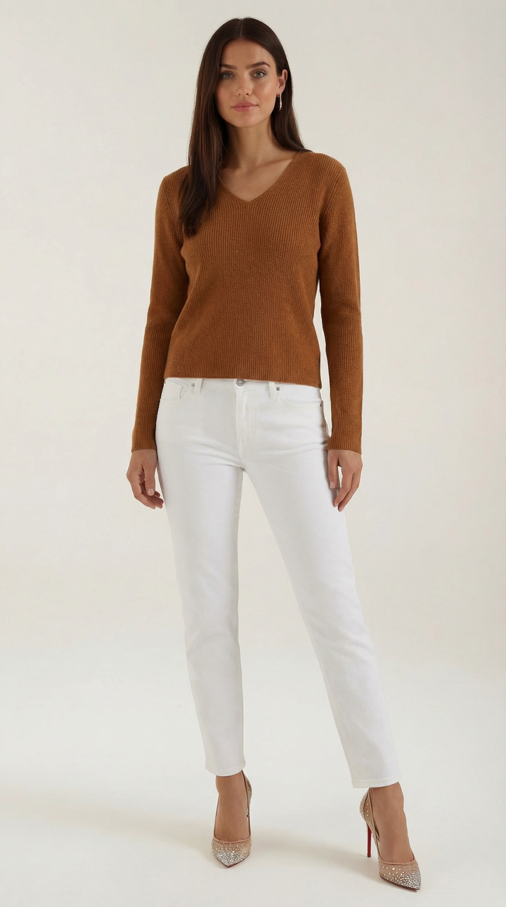 Michelle Ribbed V-Neck Sweater