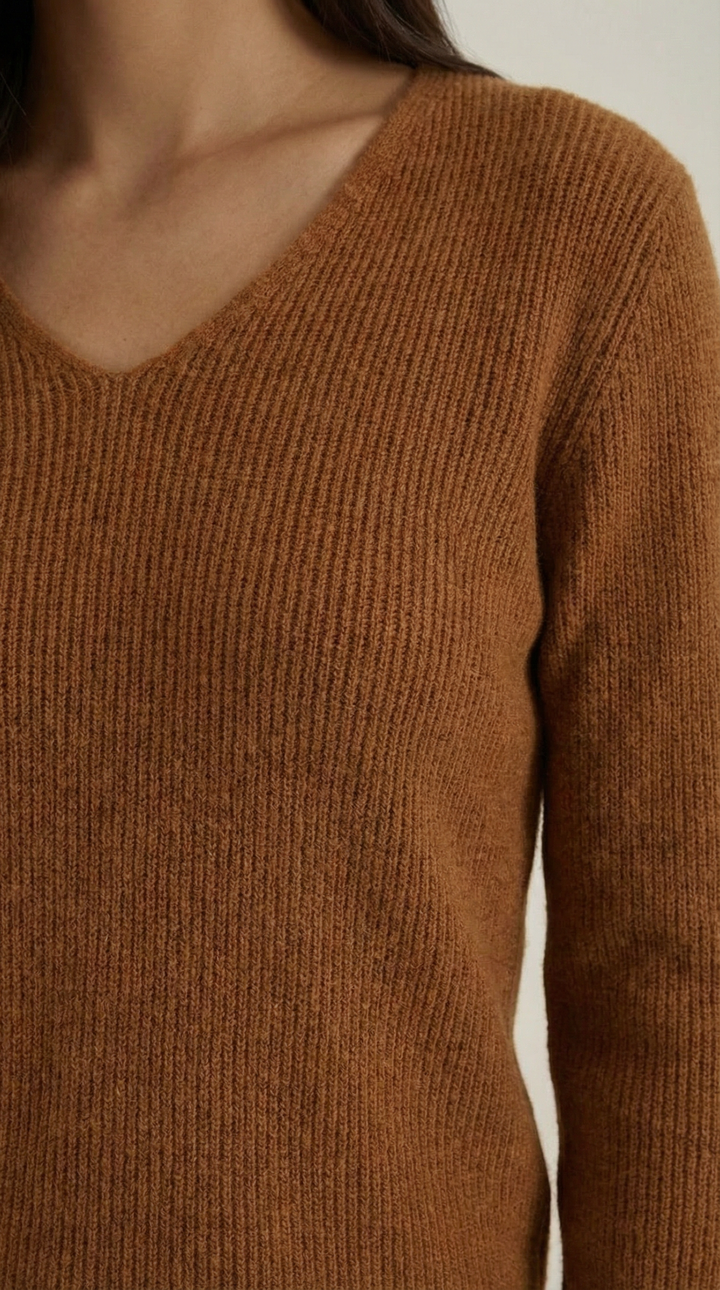 Michelle Ribbed V-Neck Sweater