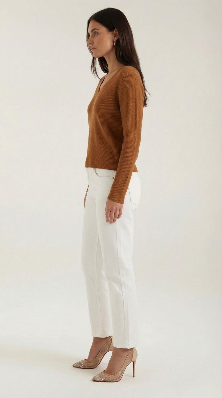 Michelle Ribbed V-Neck Sweater