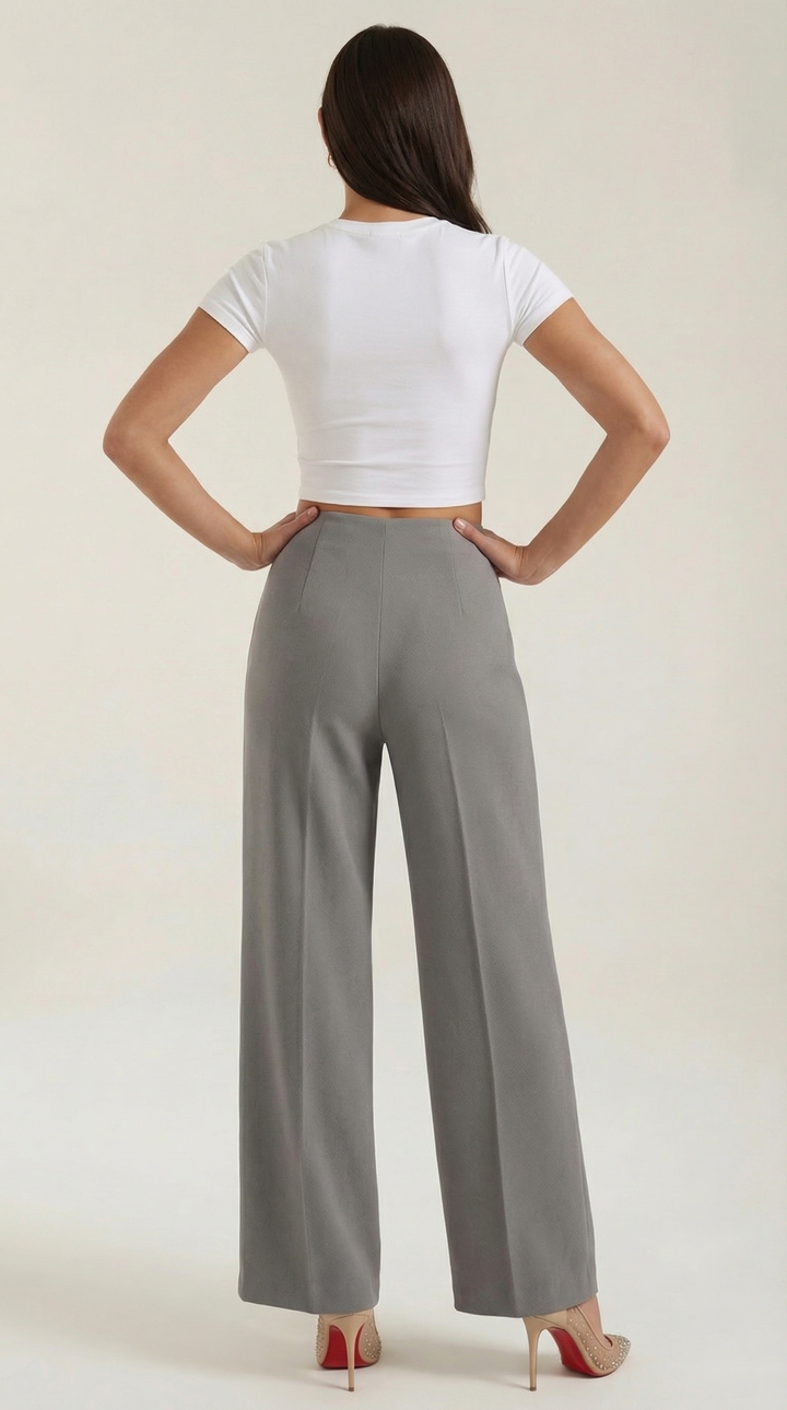 Brooke White Mid Waist Baggy Trousers
