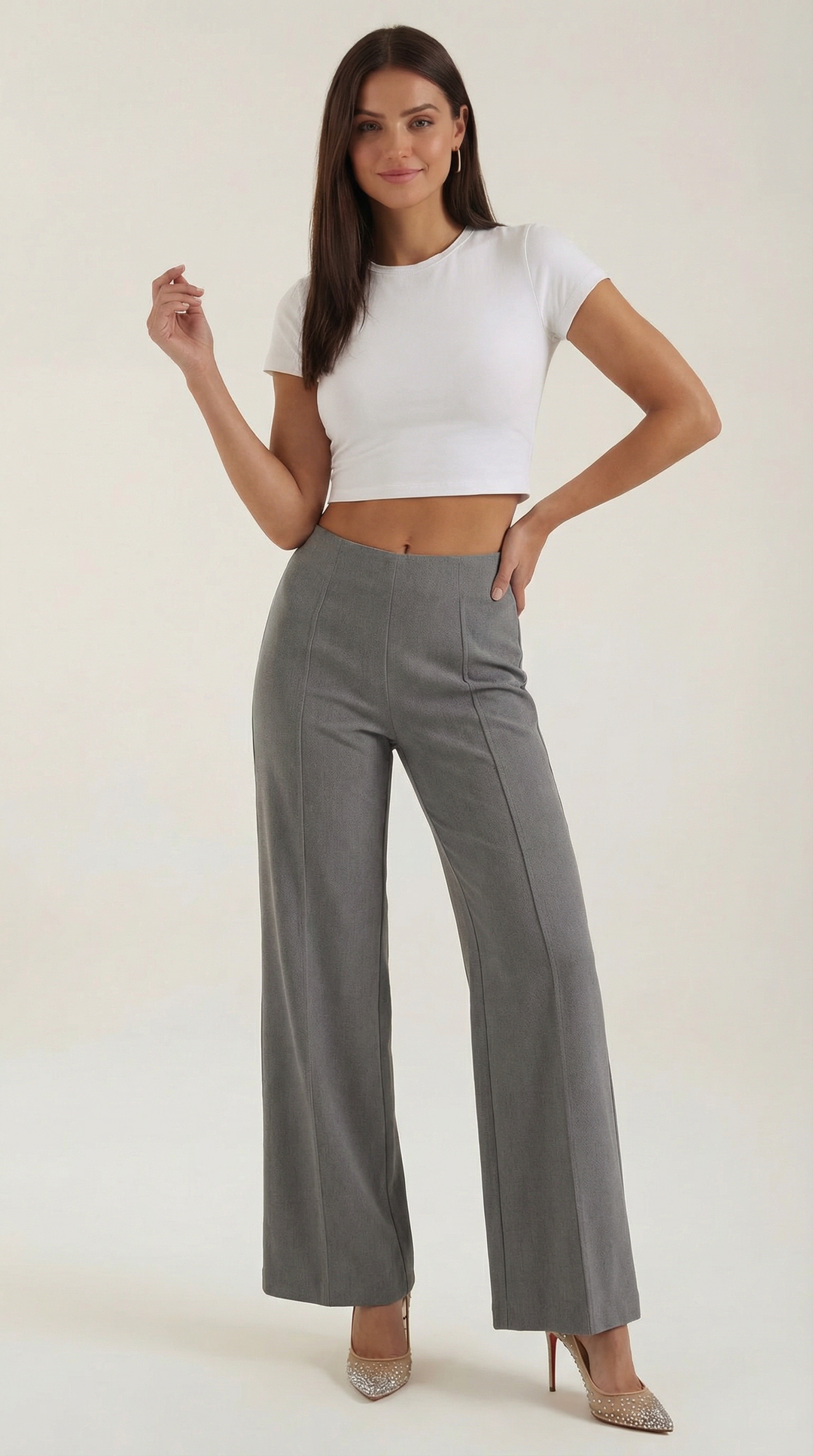 Brooke White Mid Waist Baggy Trousers