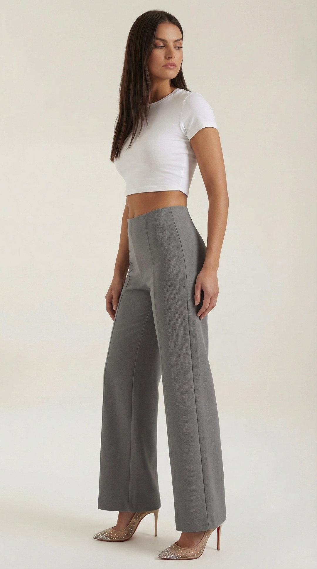 Brooke White Mid Waist Baggy Trousers
