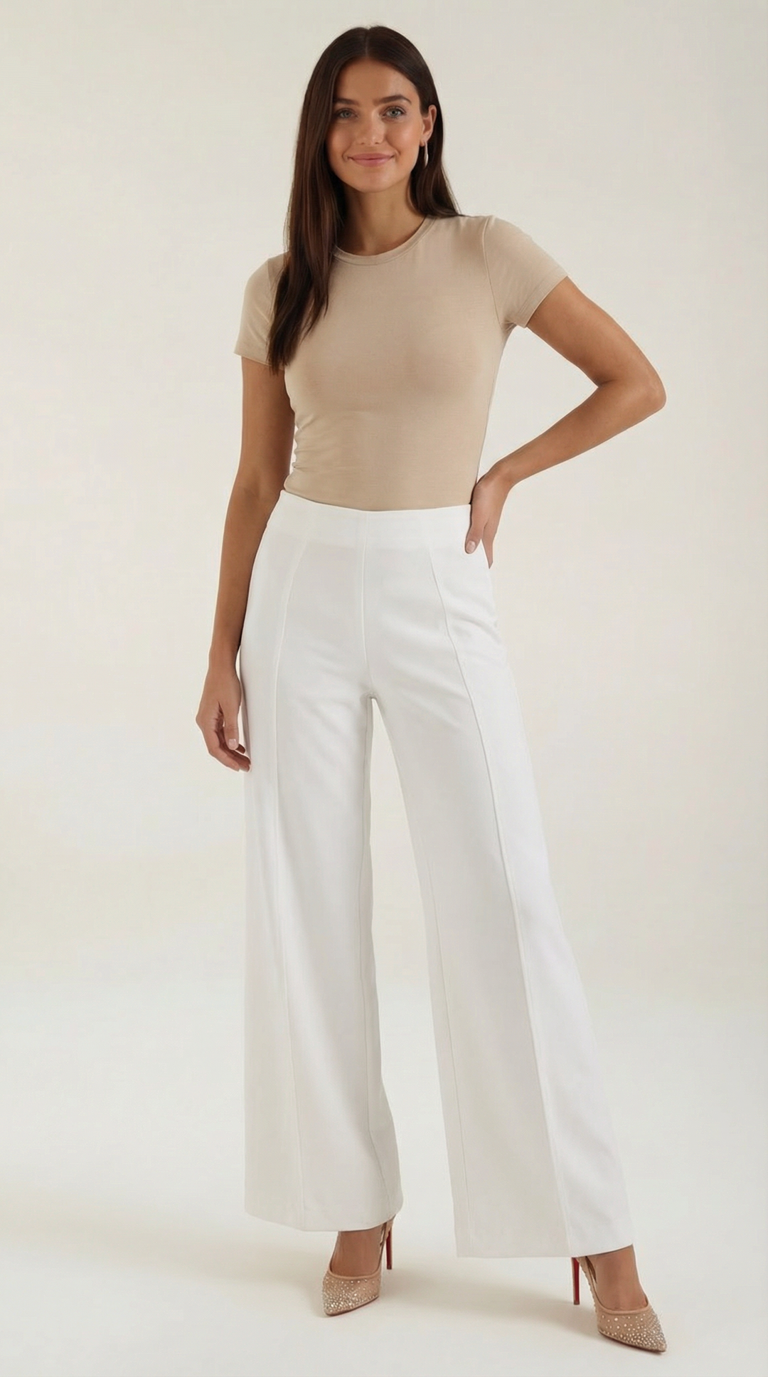 Brooke White Mid Waist Baggy Trousers