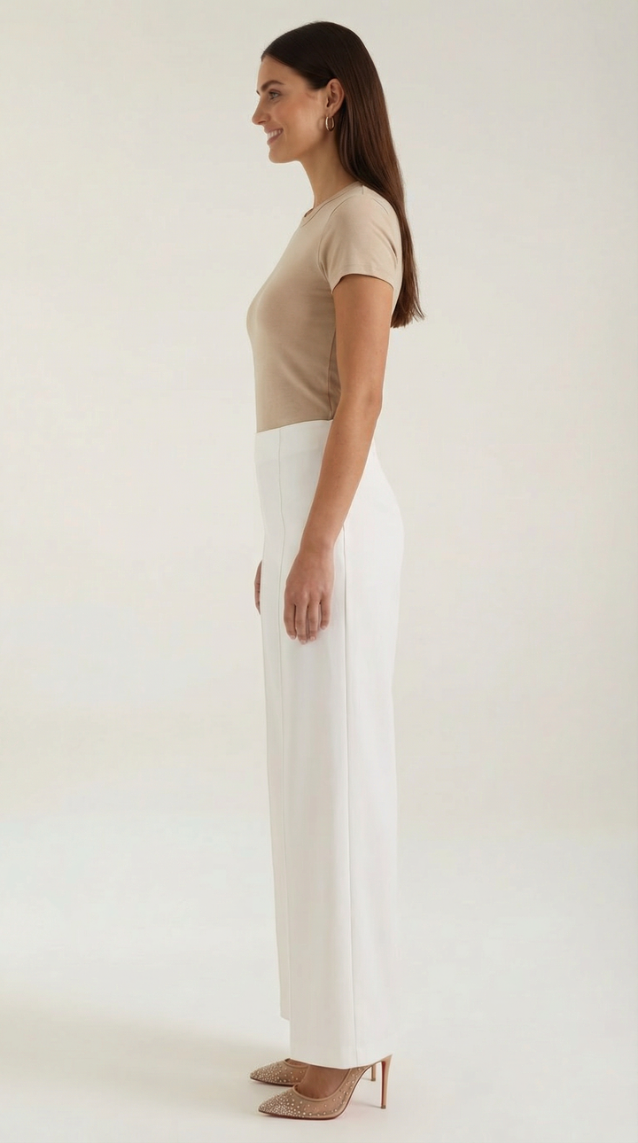 Brooke White Mid Waist Baggy Trousers