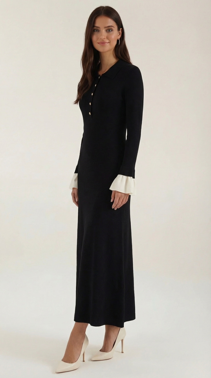 Charlotte Contrast Cuff Knit Maxi Dress