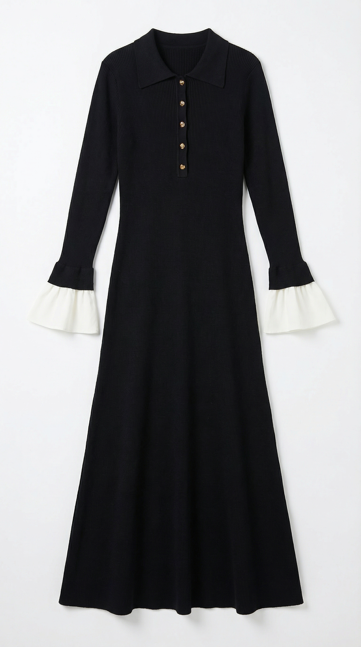 Charlotte Contrast Cuff Knit Maxi Dress