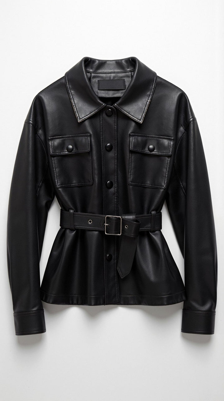 Christina Belted PU Leather Jacket