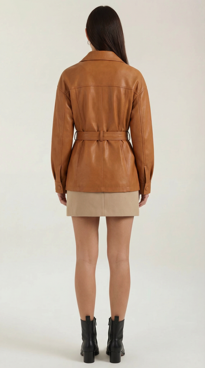 Christina Belted PU Leather Jacket