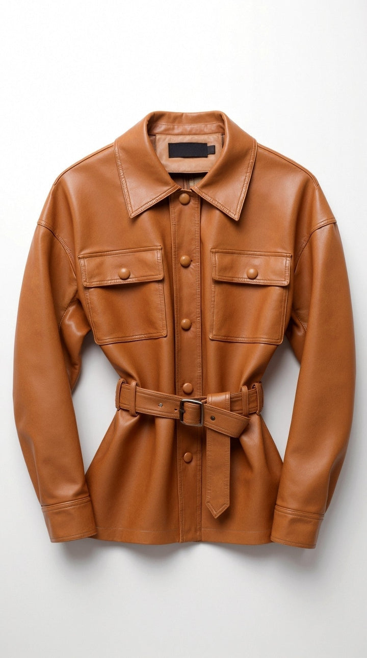 Christina Belted PU Leather Jacket