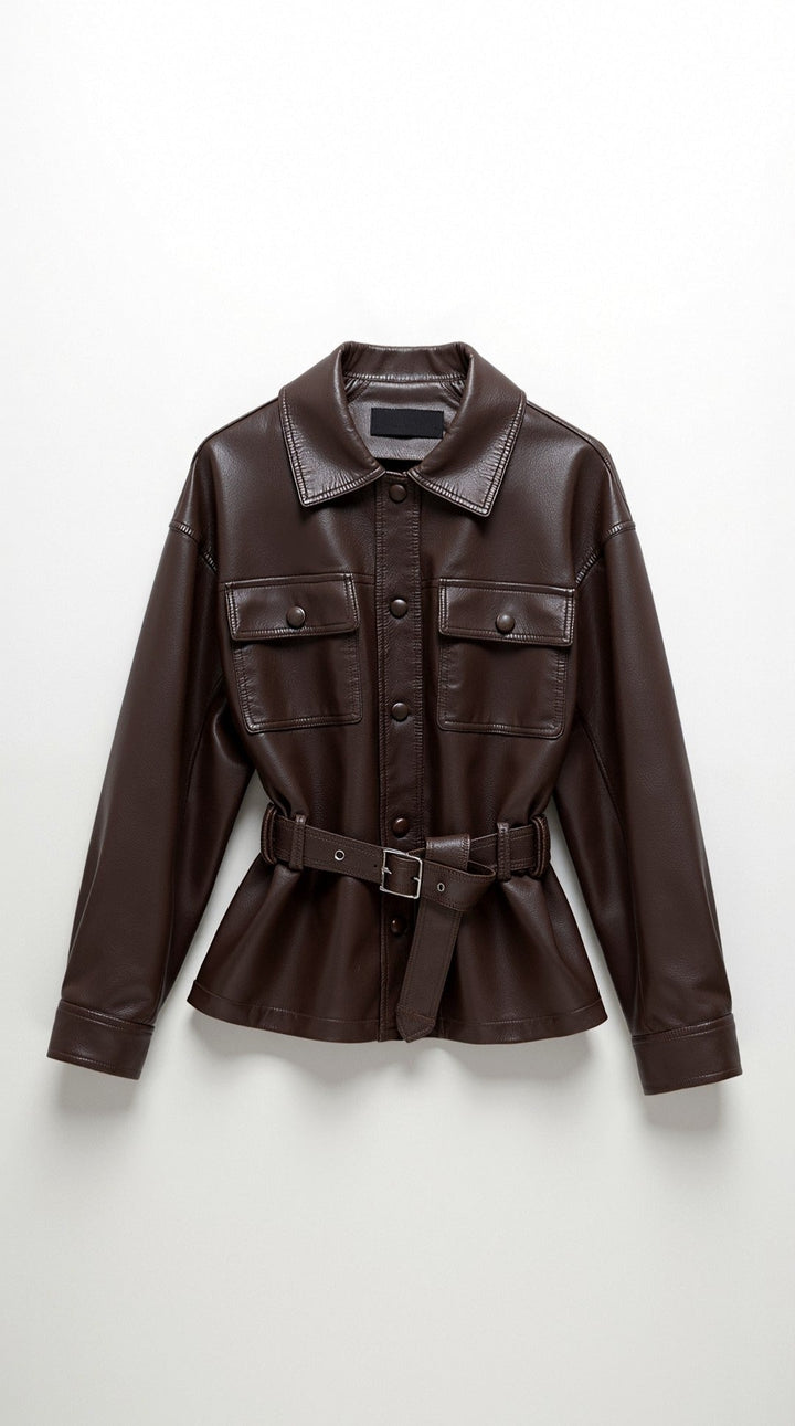 Christina Belted PU Leather Jacket