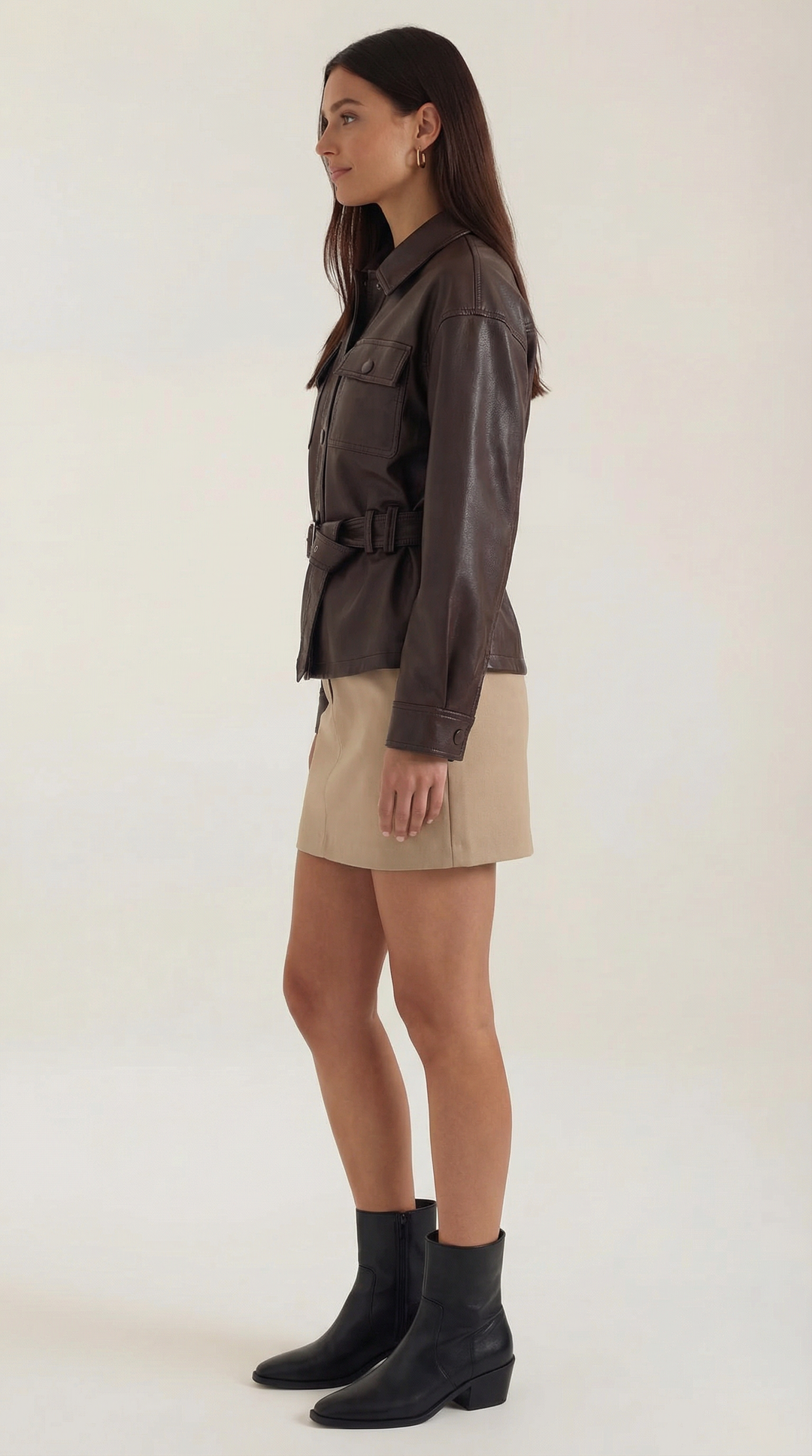 Christina Belted PU Leather Jacket