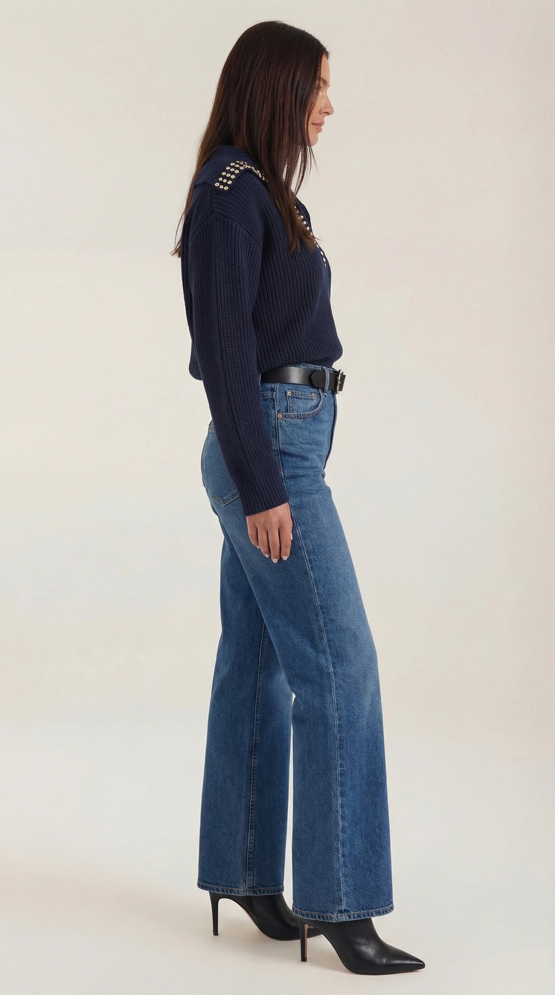 Darlene Studded V-Neck Collar Sweater