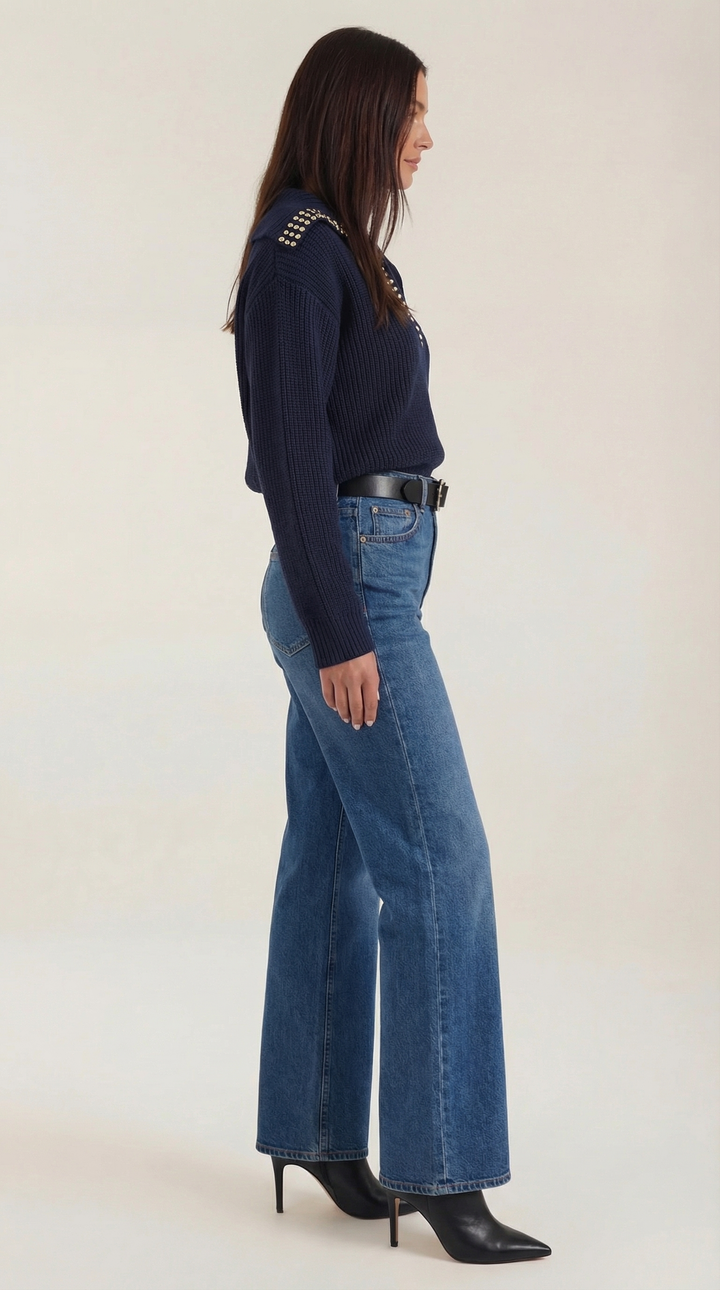 Darlene Studded V-Neck Collar Sweater