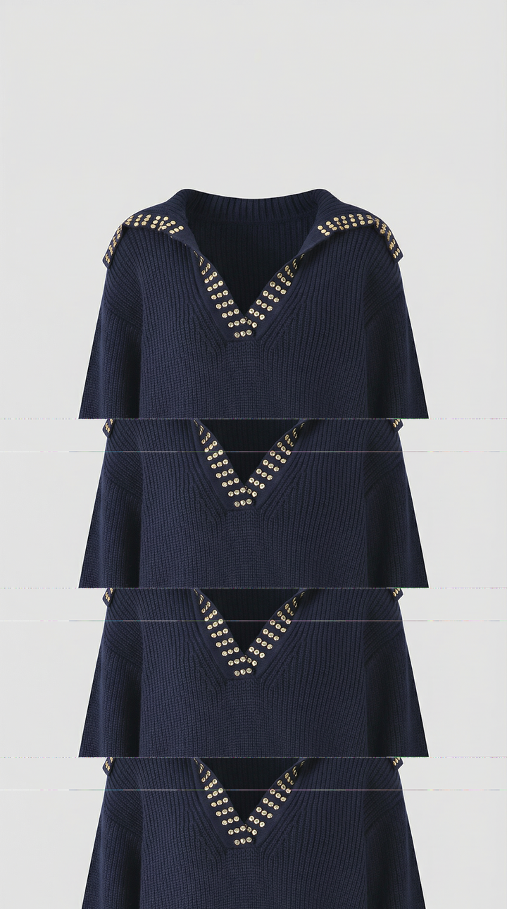 Darlene Studded V-Neck Collar Sweater