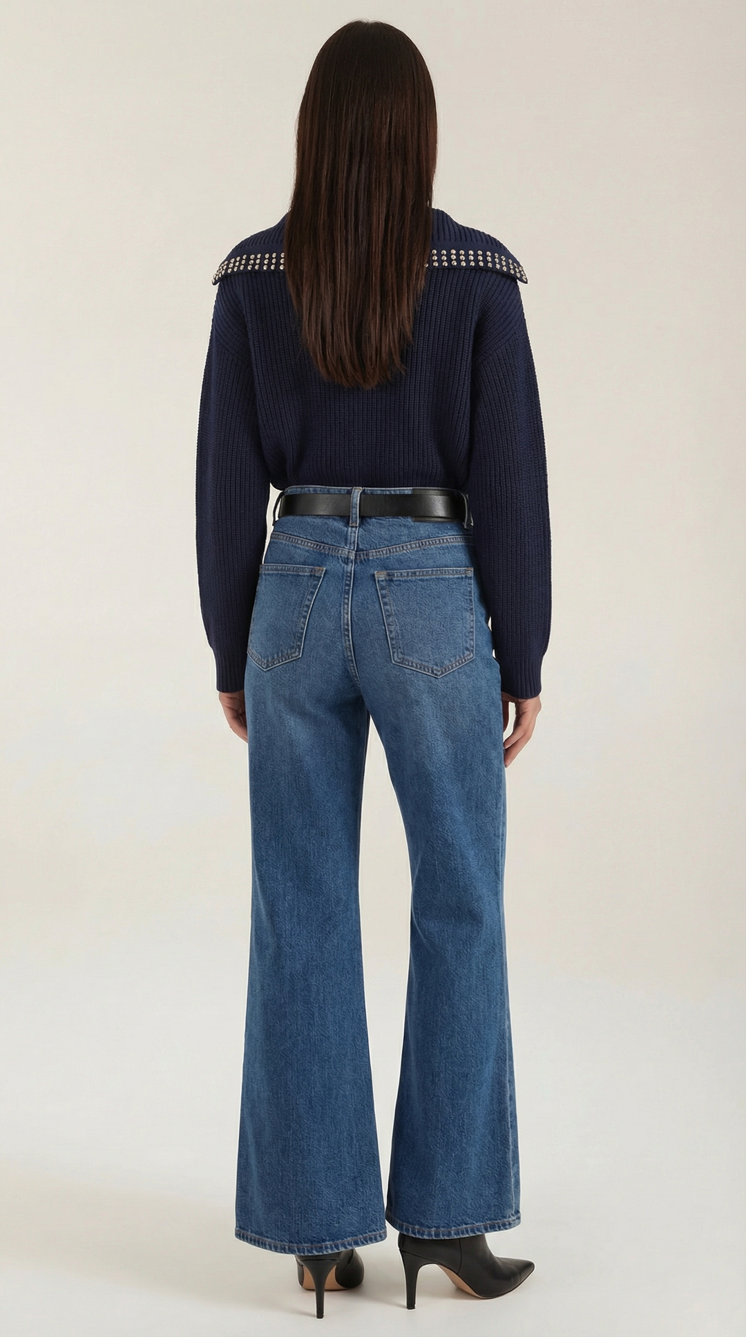 Darlene Studded V-Neck Collar Sweater