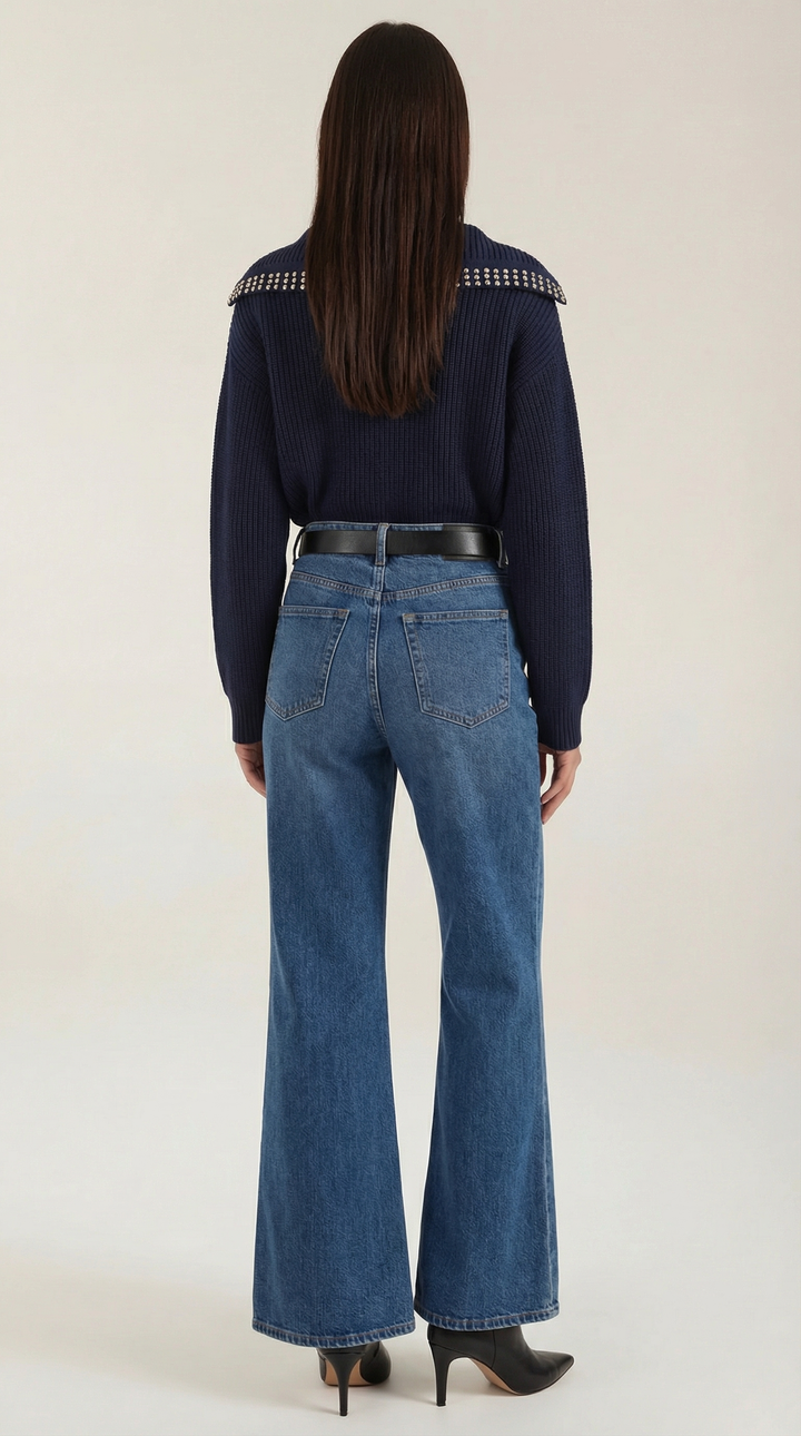 Darlene Studded V-Neck Collar Sweater