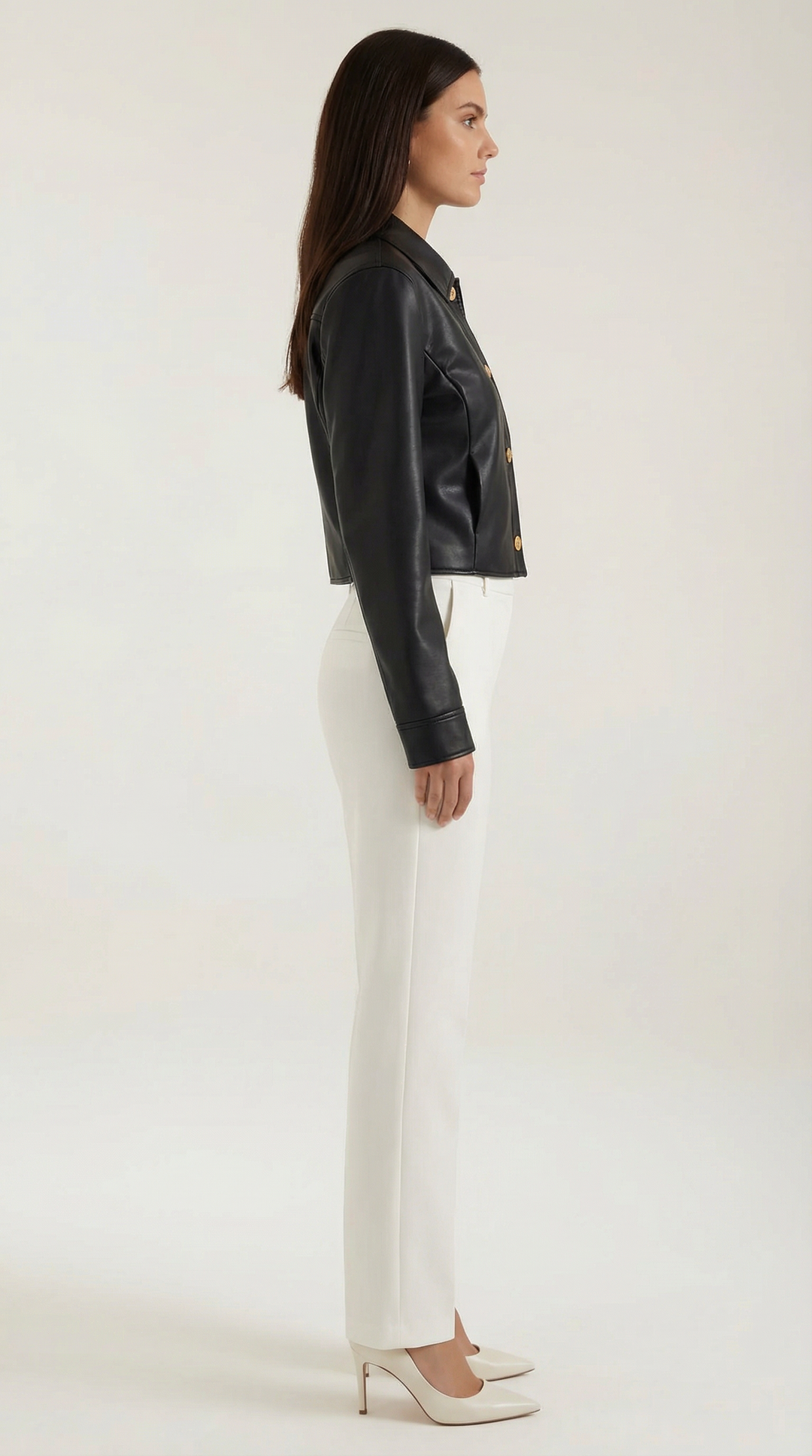 Heather Cropped Faux Leather Jacket